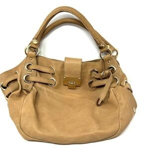 Jimmy Choo Ramona Beige Leather Bag – Gold Grommet Shoulder Bag Y2K